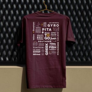 Showmars Menu tee - back print of fan-favorite dishes and classic Showmars taglines