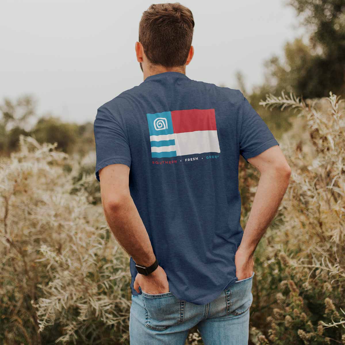 Showmars Heritage Tee - Greek NC flag t-shirt blending the Greek and North Carolina flags with Greek key