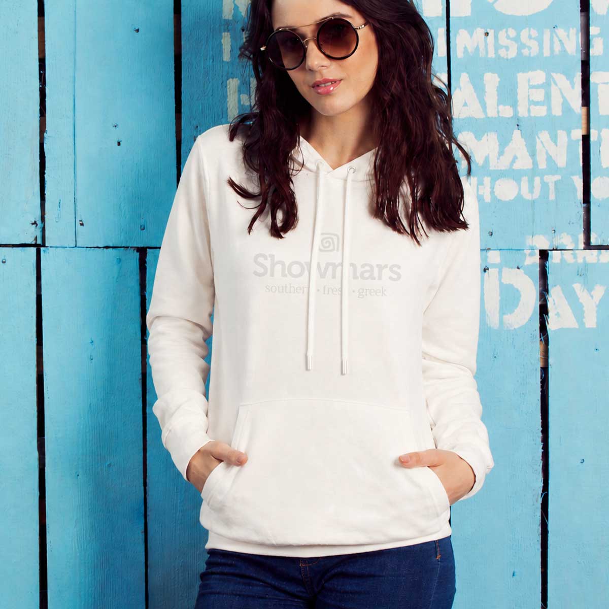 Showmars Ice Hoodie - white-on-white Showmars hoodie inspired by signature pebble ice