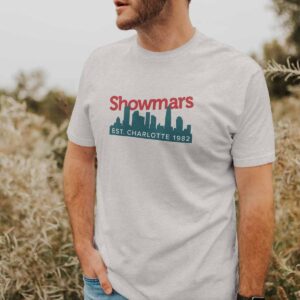 Showmars CLT Skyline tee - Charlotte skyline t-shirt with rising Showmars word mark